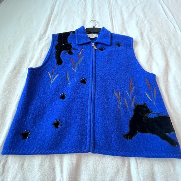 Lisa International Vintage Black Panther Blue Vest 100% Boiled Wool Size XLarge - Picture 6 of 15